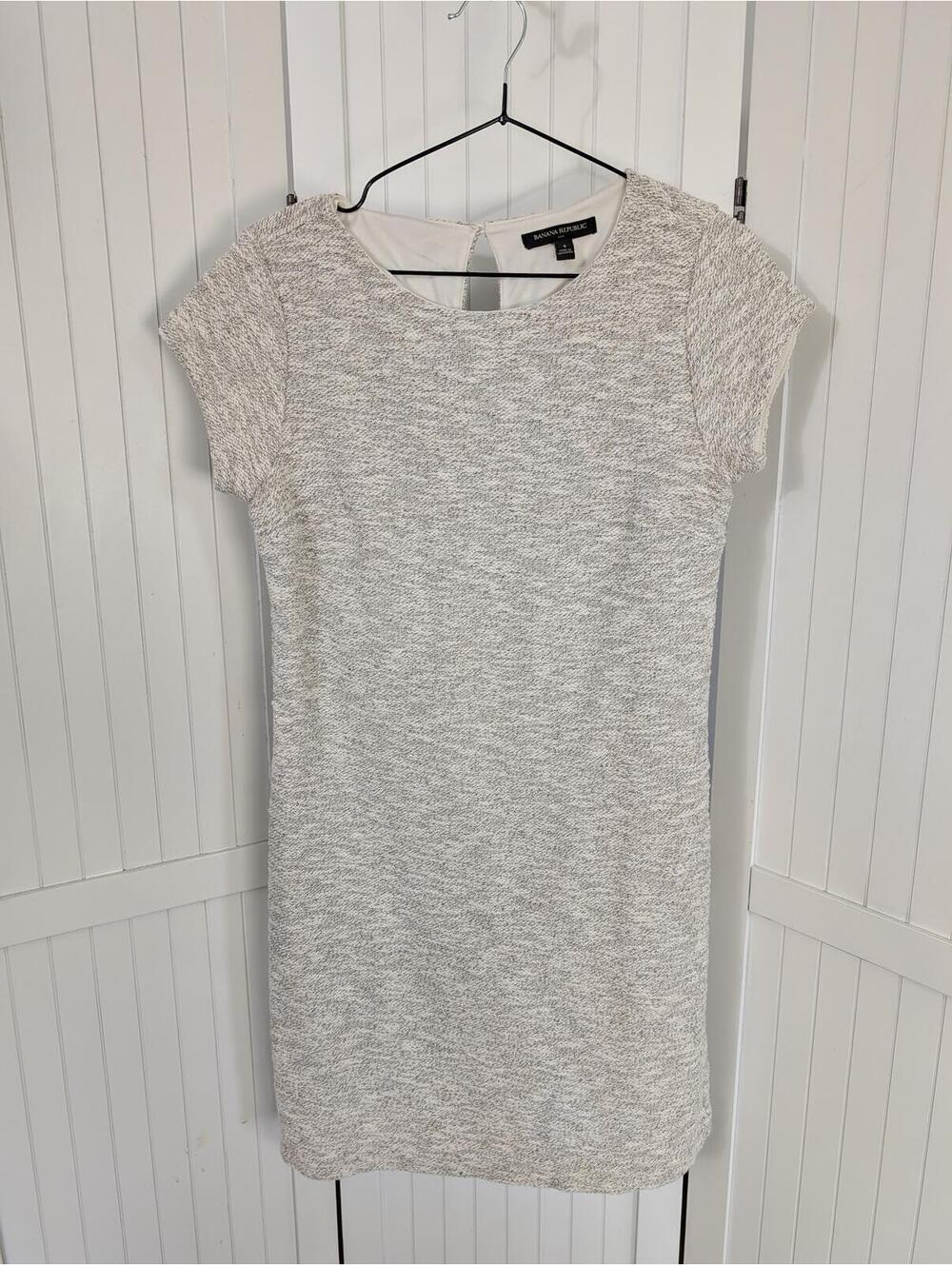 Banana Republic Tweed Sheath Dress Size 4 Cream Gold Metallic Cap Sleeve